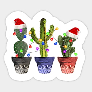 Cactus Christmas Lights Decoration Santa Hat Cactus Lovers Sticker